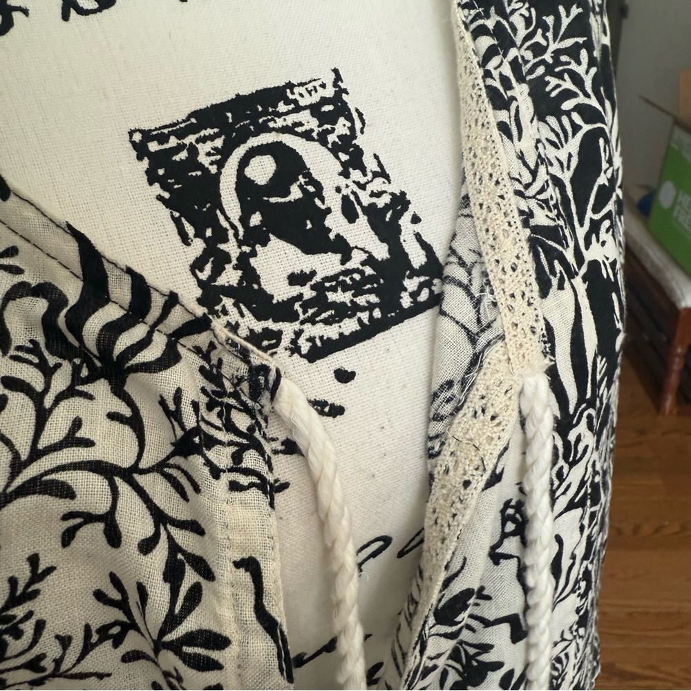 Martha Stewart Collection Kaftan Dress XL Linen Blend Black White Tassels Pocket - Picture 5 of 8